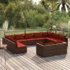 11 Piece Patio Lounge Set with Cushions Brown Poly Rattan