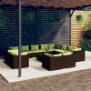 13 Piece Patio Lounge Set with Cushions Brown Poly Rattan