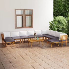 12 Piece Patio Lounge Set with Cushions Solid Acacia Wood (Color: Brown)