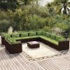 12 Piece Patio Lounge Set with Cushions Brown Poly Rattan