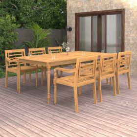 7 Piece Patio Dining Set Solid Teak Wood (Color: Brown)