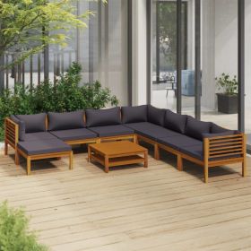 9 Piece Patio Lounge Set with Cushion Solid Acacia Wood (Color: Grey)