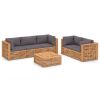 6 Piece Patio Lounge Set with Dark Gray Cushion Solid Teak Wood