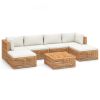 7 Piece Patio Lounge Set with Cream Cushion Solid Teak Wood