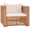 6 Piece Patio Lounge Set with Cream Cushion Solid Teak Wood