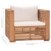 6 Piece Patio Lounge Set with Cream Cushion Solid Teak Wood