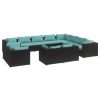 12 Piece Patio Lounge Set with Cushions Black Poly Rattan