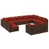 11 Piece Patio Lounge Set with Cushions Brown Poly Rattan