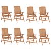 Reclining Patio Chairs with Cushions 8 pcs Solid Teak Wood