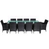 11 Piece Outdoor Dining Set with Cushions Poly Rattan Black