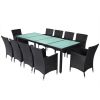 11 Piece Outdoor Dining Set with Cushions Poly Rattan Black