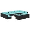 14 Piece Patio Lounge Set with Cushions Black Poly Rattan