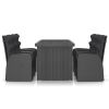 7 Piece Patio Dining Set with Cushions Poly Rattan Black