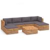 7 Piece Patio Lounge Set with Dark Gray Cushion Solid Teak Wood