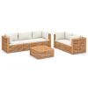 6 Piece Patio Lounge Set with Cream Cushion Solid Teak Wood